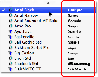 Adobe Photoshop Fonts List